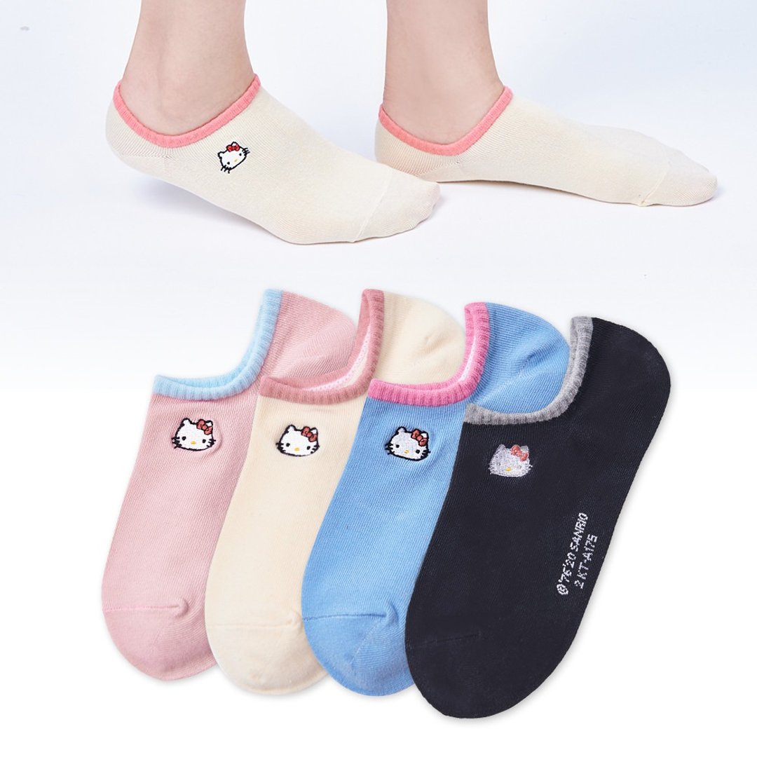 Sanrio KITTY 凯蒂猫刺绣船袜-4双组 KT-A175【ONEDER旺达】 - 袜子 - 其他材质 