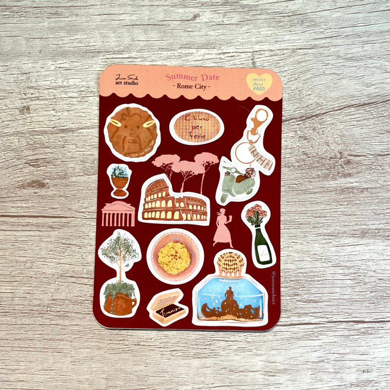 罗马假期贴纸组-SummerDate 手帐 手机壳贴纸 插画 原创 - 贴纸 - 纸 粉红色