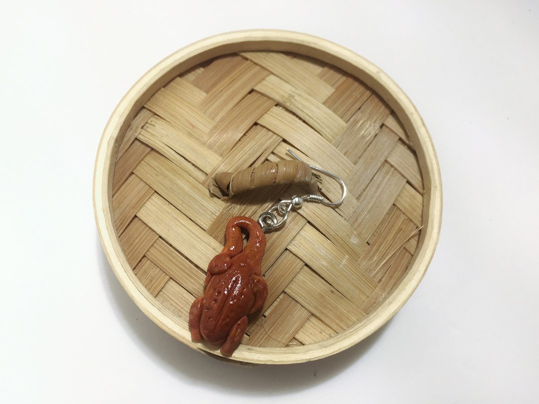 迷你烧鹅耳环/耳夹/龙虾扣吊嘴一对  - 耳环/耳夹 - 粘土 