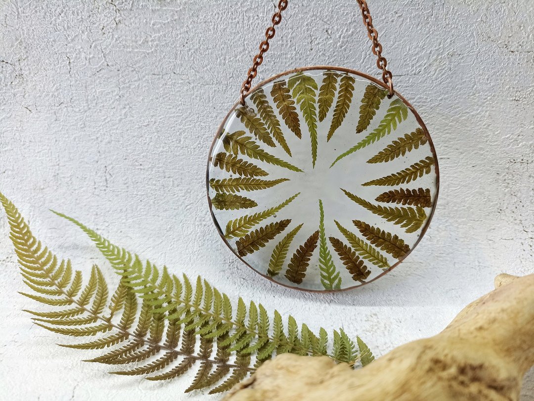 壓花 居家裝飾 蕨 類 植物 Wall hanging with dried fern leaves /  Green wall hanging - 墙贴/壁贴 - 植物．花 绿色
