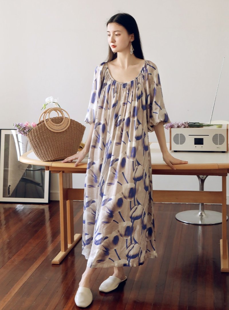 法式复古 天丝凉感连身裙 睡裙家居服 - 洋装/连衣裙 - 其他材质 多色