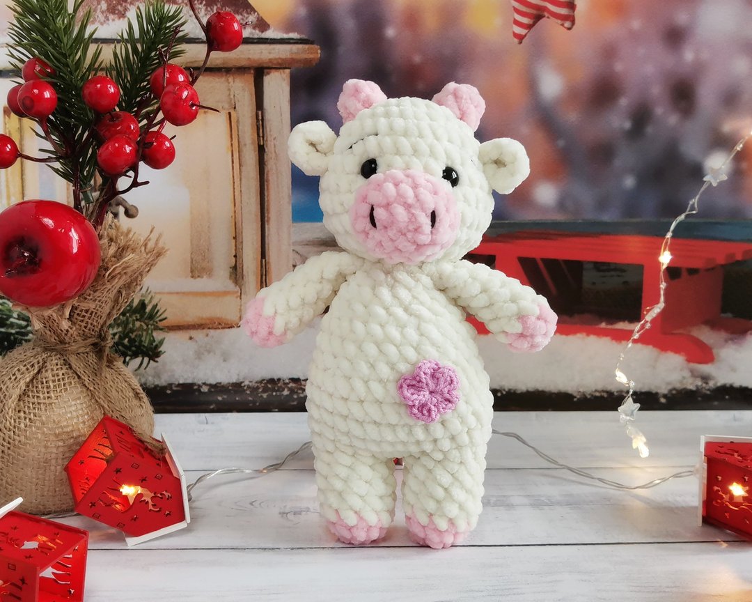 Crochet strawberry cow plush. Stuffed animal crochet plushie - 玩具/玩偶 - 聚酯纤维 粉红色