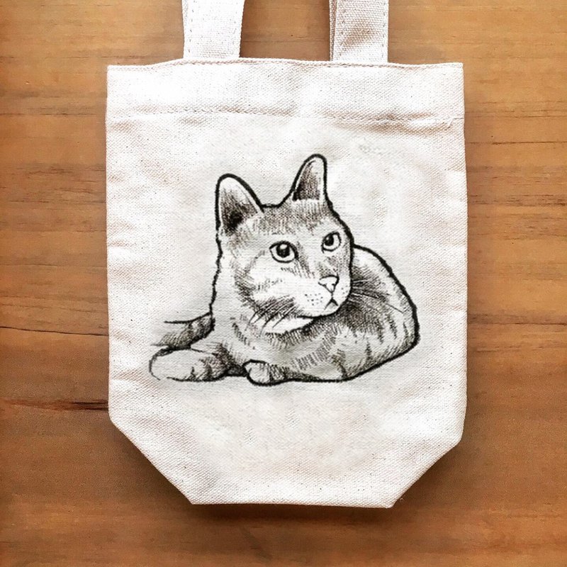 橘猫・定制手绘帆布袋 - 手提包/手提袋 - 棉．麻 白色