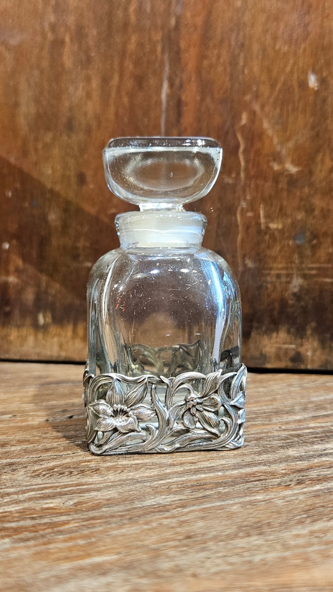 1920年法国老件香水瓶 - 银饰玻璃・Art Nouveau 时期风格 - 香薰/精油/线香 - 玻璃 透明