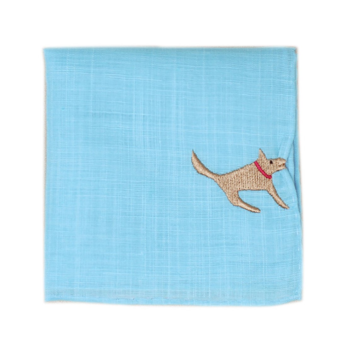HIKKOMI 狗狗 蓝色 手帕 41×41cm 棉50% 麻50% 日本制 礼品 - 手帕/方巾 - 棉 蓝色