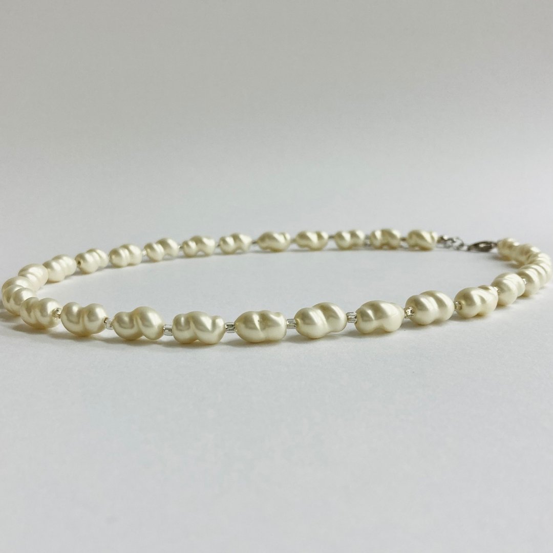 玻璃巴洛克珍珠项链 / 约 8x12mm，全长约 45cm + 5cm / 象牙白 / DR / 日本制造 - 项链 - 玻璃 白色
