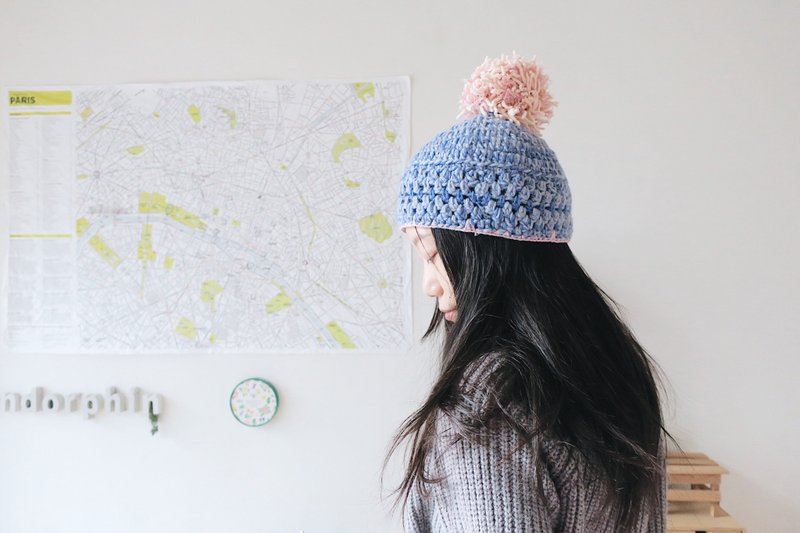 【endorphin】手工编织球帽 - 帽子 - 羊毛 蓝色