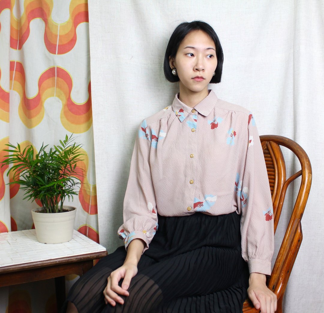 FOAK古着 飘零的花浅蔷薇粉衬衫 - 女装衬衫 - 其他材质 