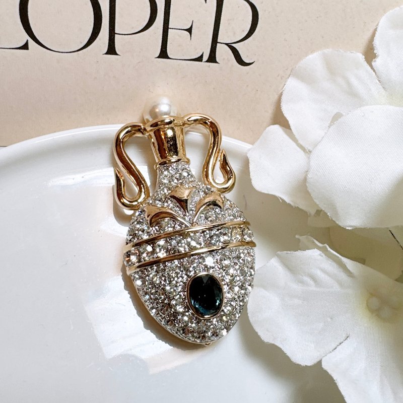 【西洋古董饰品】欧洲 璀璨贝热风格奢华花瓶 闪耀珍宝胸针胸章 - 胸针 - 贵金属 蓝色