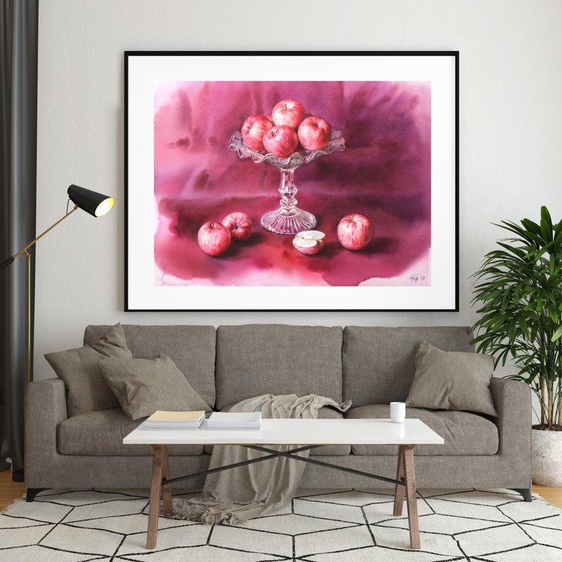 Apple still life original watercolor handmade painting by artist Irina Zhunaeva - 墙贴/壁贴 - 纸 多色