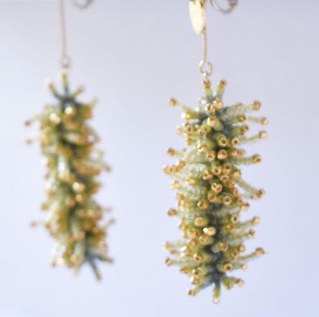 狗尾草 / 金色 - 耳环/耳夹 - 玻璃 