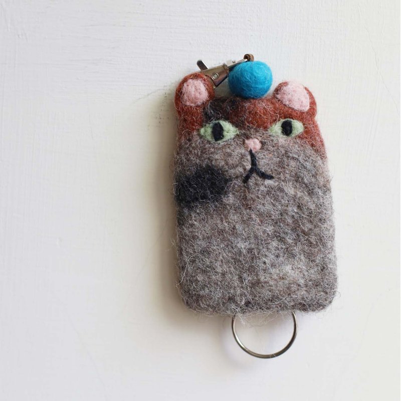 羊毛毡钥匙包 花猫 - 其他 - 羊毛 银色