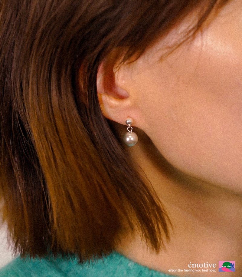 gray pearl earring 2 - 耳环/耳夹 - 珍珠 银色