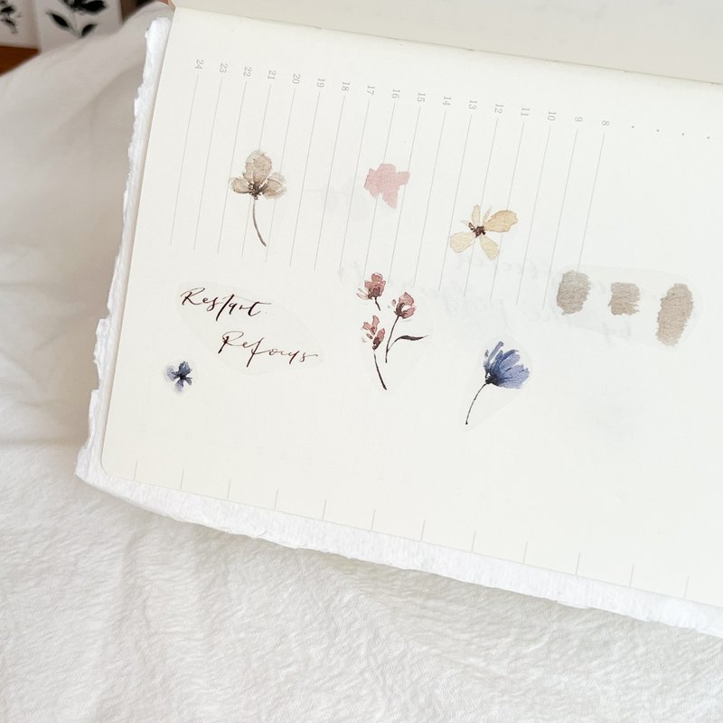 原创纸胶带疗愈花园 healing garden 雾面PET/日本和纸/手帐胶带 - 纸胶带 - 纸 