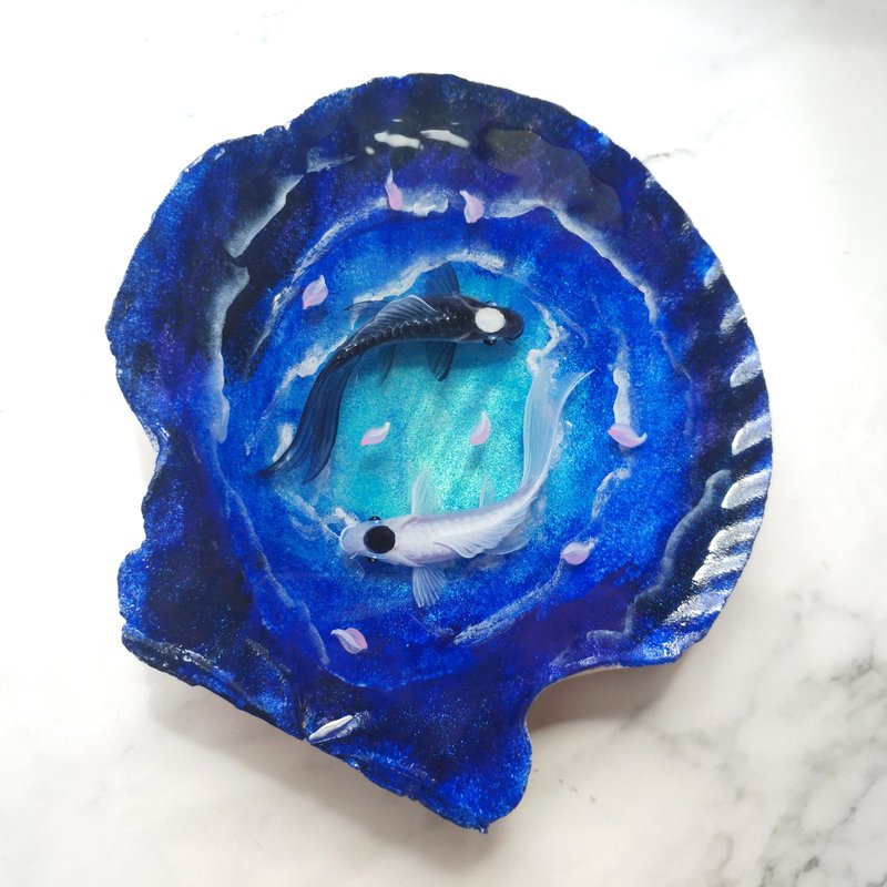 纯手绘星空阴阳鱼3D树脂画 万顷星河都是我赠予你的见面礼 永生鱼 - 摆饰 - 树脂 