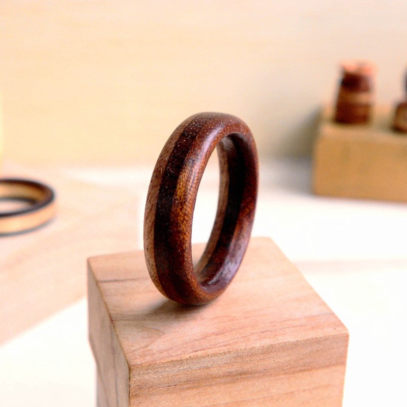 手工制作 胡桃木 戒指 情人节 礼物 附手工木盒子 订制 定制 - 戒指 - 木头 咖啡色