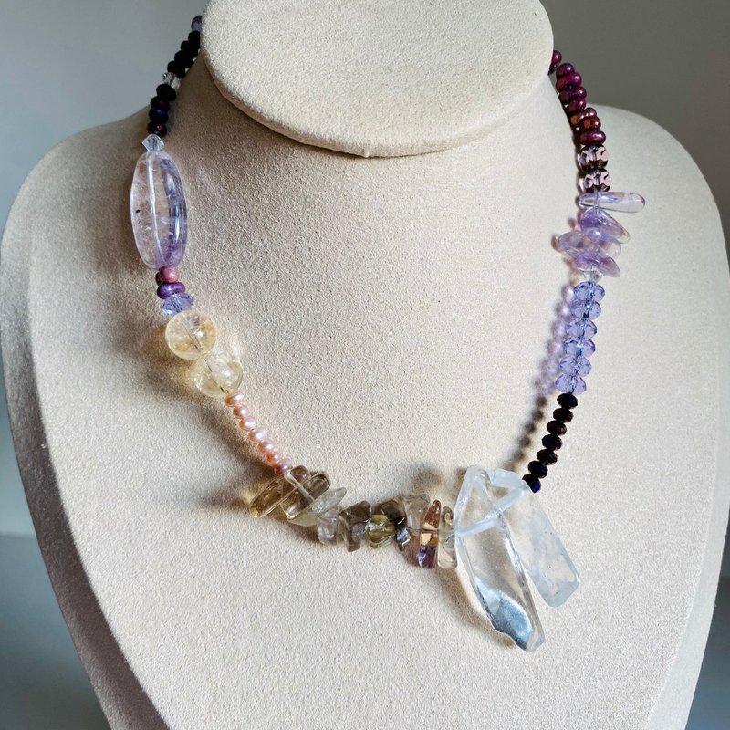 日本珠串 圆珠 水晶 锁骨颈链 短项链 01 - 项链 - 宝石 紫色