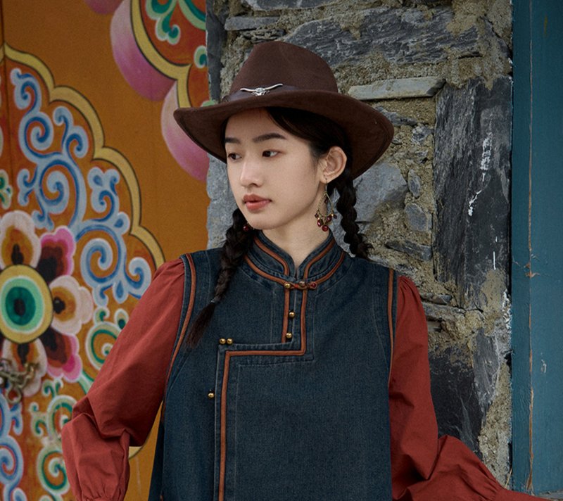 【无袖坎肩】 城市游牧风/文艺牛仔背心 - 女装背心 - 其他材质 蓝色