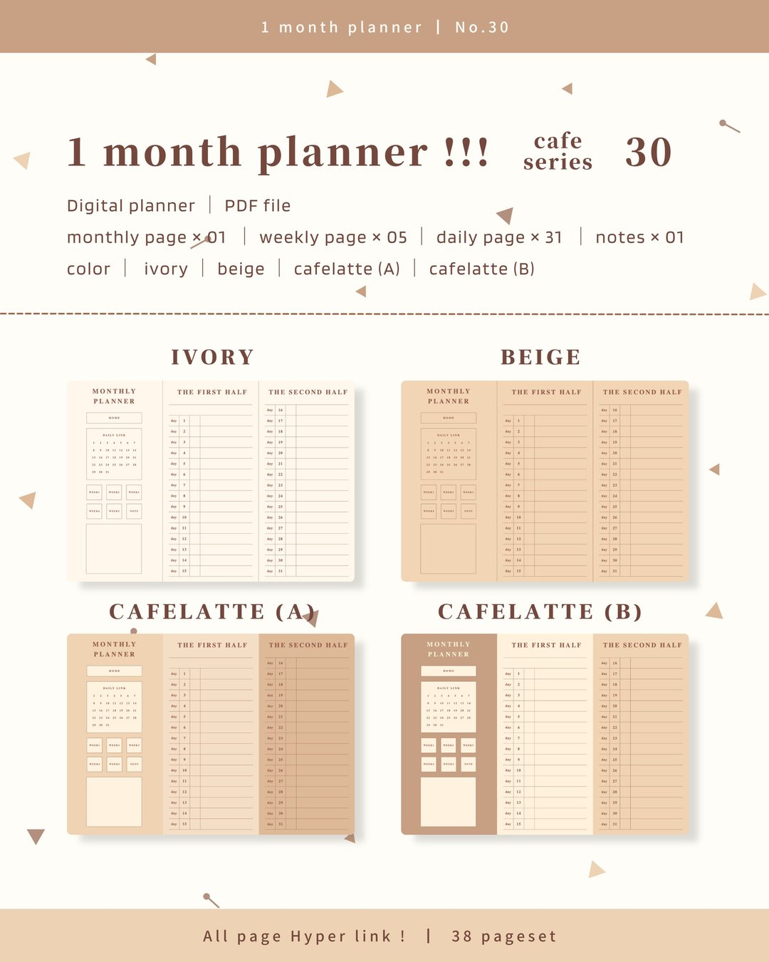 [Monthly planner / No.30 / Horizontal] Digital planner that can be used repeatedly every month - 其他数码商品 - 其他材质 