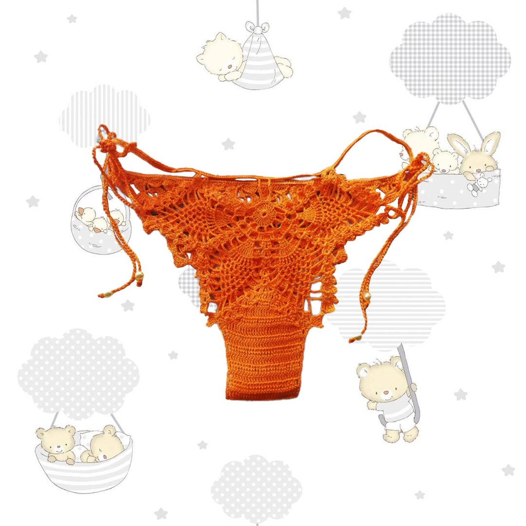Lace Butterfly Lingerie for men, Sissy Panties, Crochet Underwear - 男士内衣裤 - 棉．麻 橘色