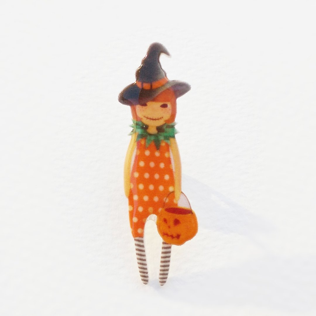 小Q系列手工商品-万圣节女巫 原创插画 万圣节女巫南瓜灯/别针 胸针 礼物 - 胸针 - 塑料 多色