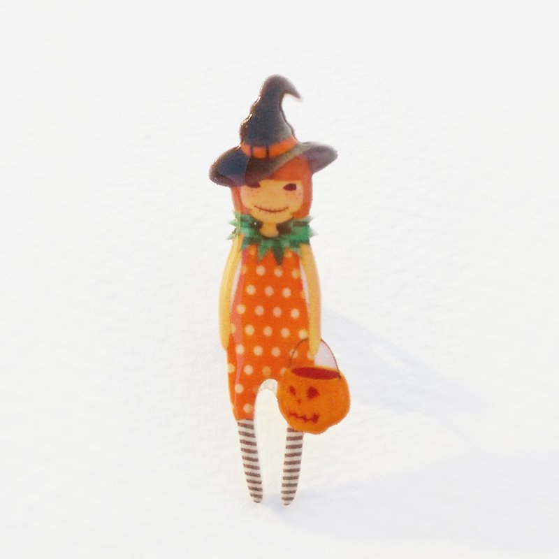 小Q系列手工商品-万圣节女巫 原创插画 万圣节女巫南瓜灯/别针 胸针 礼物 - 胸针 - 塑料 多色