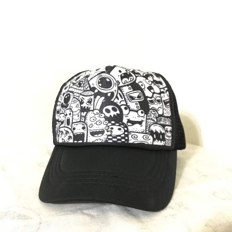 【最新潮流】缠绕风插画网帽 - 帽子 - 尼龙 黑色