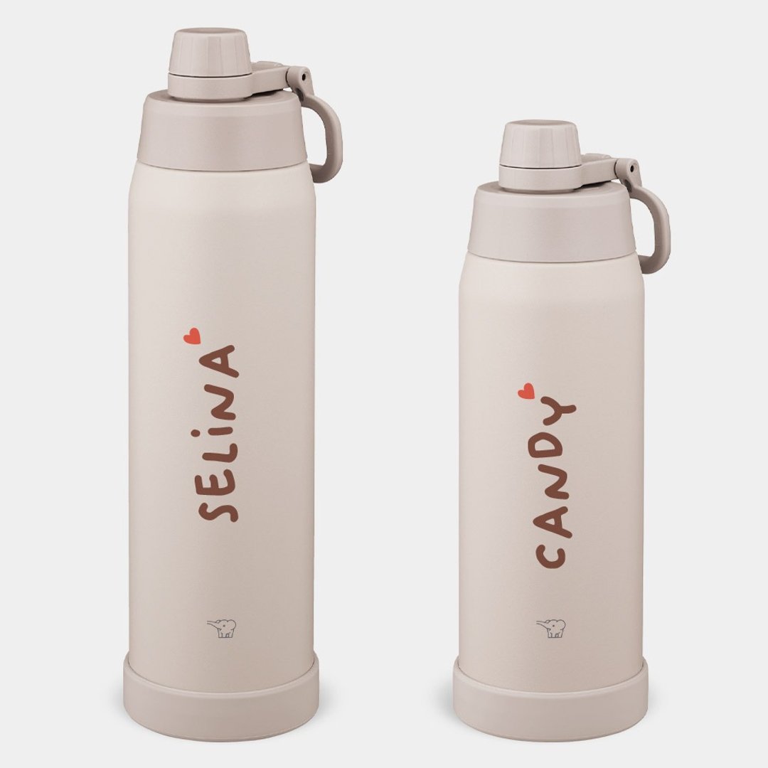 【定制化礼物】英文名 1000/1200ml 象印大容量保温保冷运动水壶 - 保温瓶/保温杯 - 不锈钢 卡其色