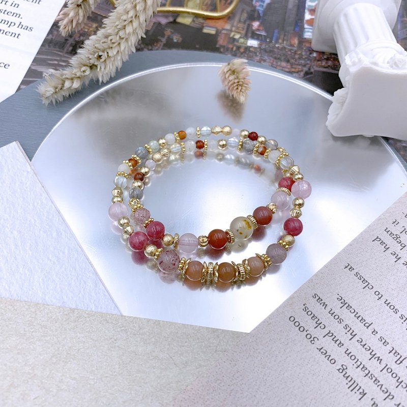 小满 / 樱花玛瑙 橙月光 粉晶 草莓晶 南红玛瑙 蔷薇辉 三轮骨干 - 手链/手环 - 其他材质 红色