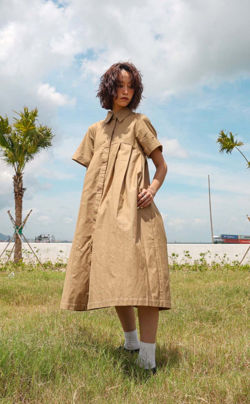 连身百褶裙 Maxi Pleated Skirt - 洋装/连衣裙 - 棉 卡其色