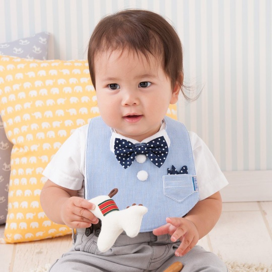 Boy's formal bib (Blue×Navy Blue Polka Dots Bow Tie) - 围嘴/口水巾 - 棉 蓝色