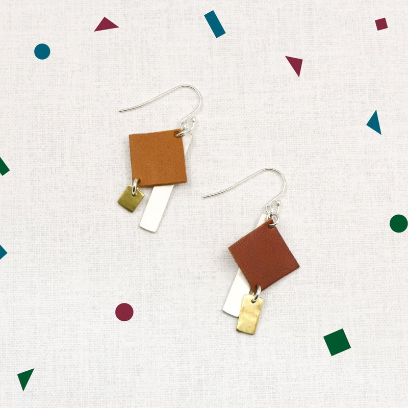 四边形质感混搭耳环 - 耳环/耳夹 - 纯银 多色