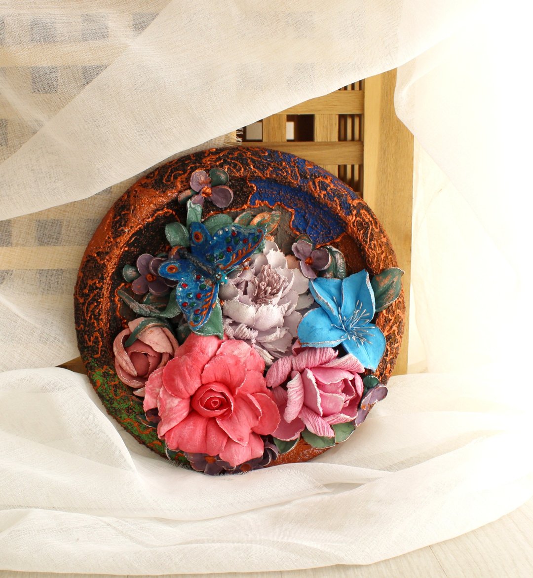 Round flower panel, decorative plaster flowers, sculptural painting - 墙贴/壁贴 - 其他材质 