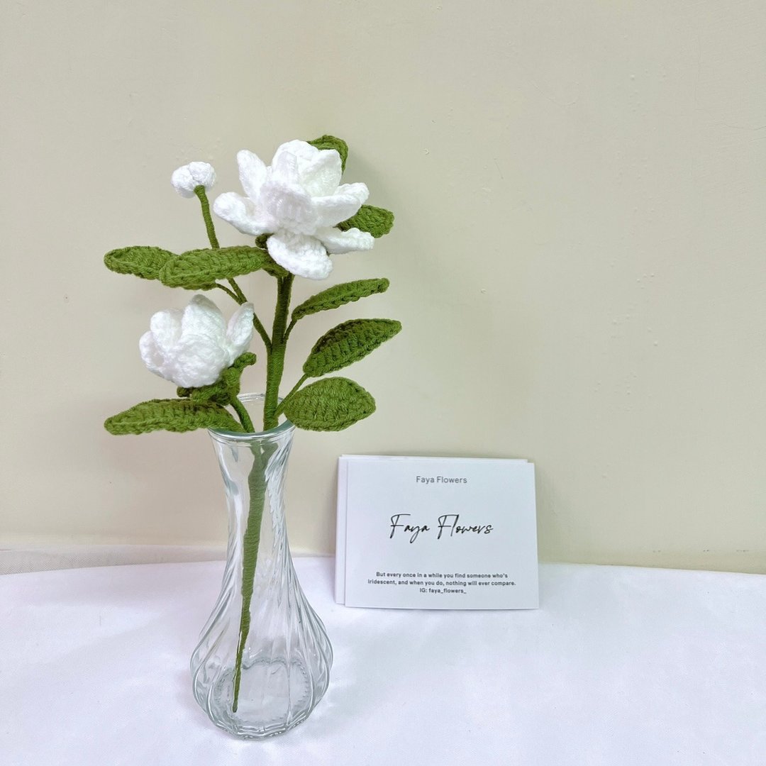 茉莉瓶插花 手工针织花束 针织花 日常花束 居家摆设 仪式感七夕 - 干燥花/捧花 - 棉 白色
