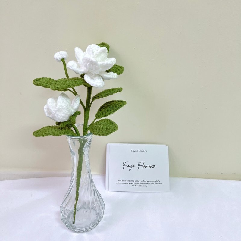 茉莉瓶插花 手工针织花束 针织花 日常花束 居家摆设 仪式感七夕 - 干燥花/捧花 - 棉．麻 白色