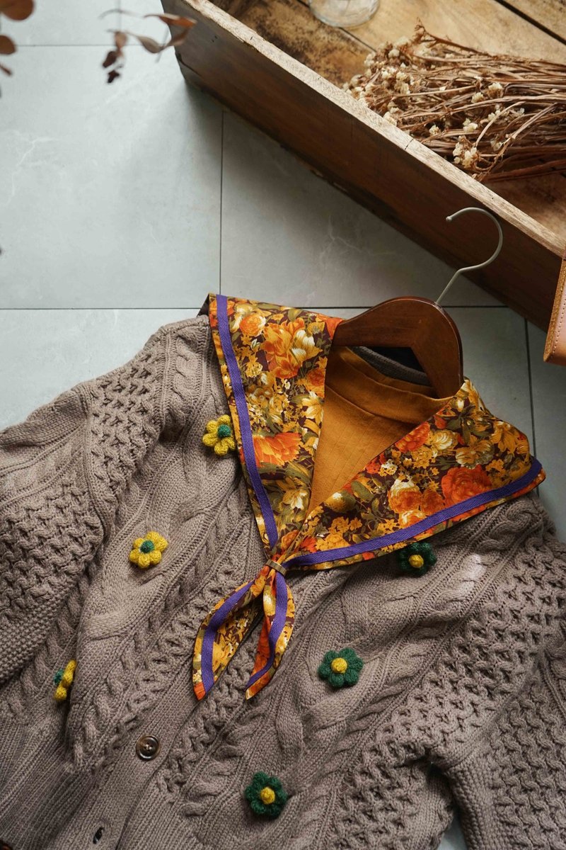 手作-莫内印象-橘红花卉水手领巾 - 领结/领巾 - 聚酯纤维 橘色