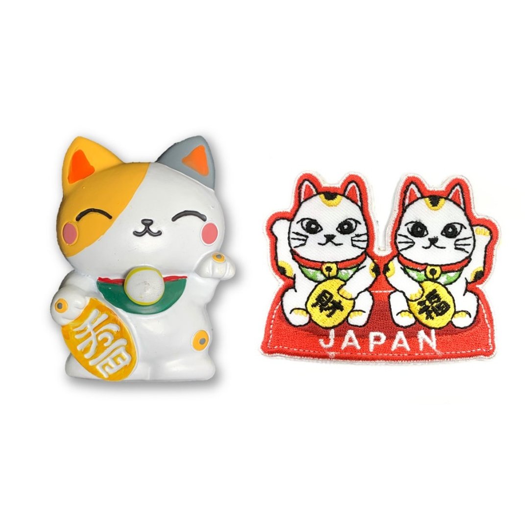 日本可爱招财猫冰箱装饰磁铁+日本 Q版-招财猫臂章【2件组】冰箱 - 冰箱贴/磁贴 - 橡胶 多色