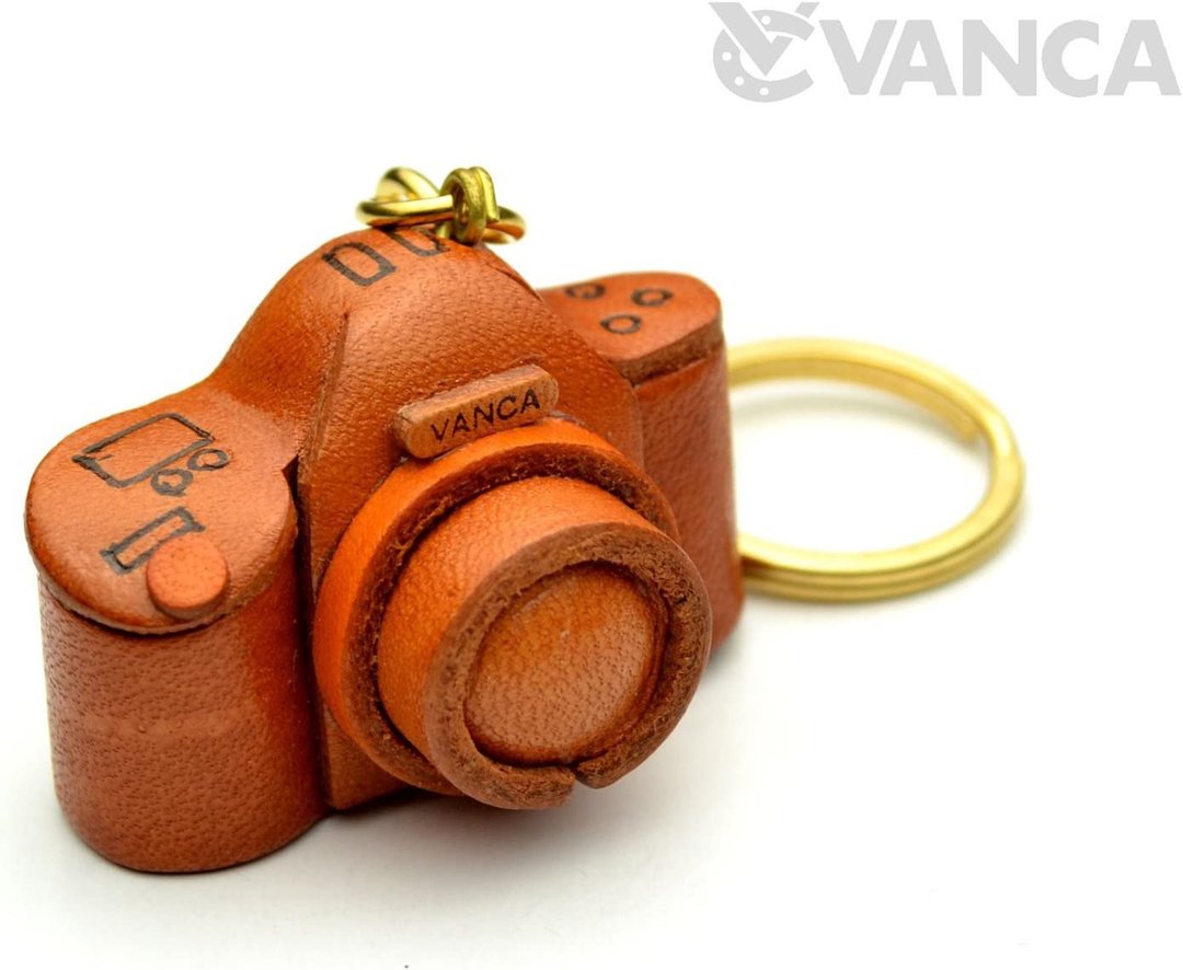 Camera Handmade Leather keychain palm size keychain VANCA - 钥匙链/钥匙包 - 真皮 咖啡色
