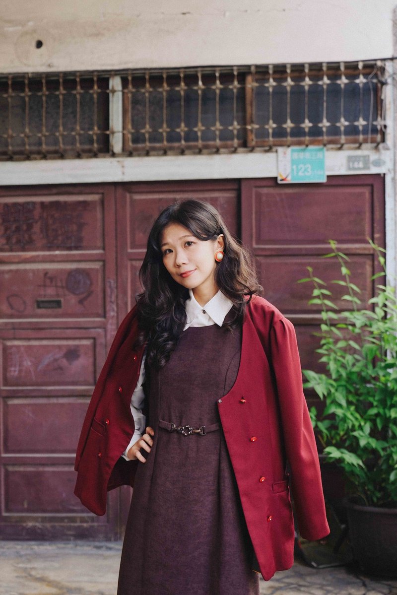 纯情百货行 Vintage 古着 古着外套 红樱双排扣西装外套 SU15 - 女装西装外套/风衣 - 聚酯纤维 红色