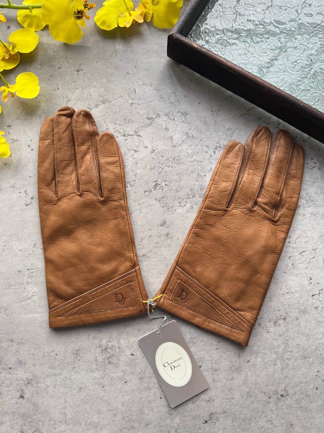 中古正品 Christian Dior 迪奥羊皮皮手套 复古优雅 老钱风 礼物 - 手套 - 真皮 咖啡色
