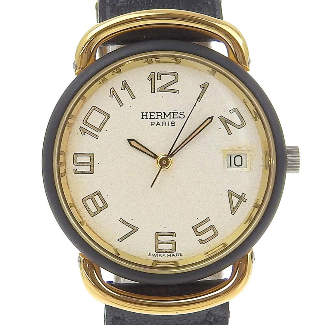 [日本直送] 爱马仕 HERMES Pullman 手表 SS x 镀金 x 皮革金Z 石英模拟显示白色表盘男士 [二手] - 女表 - 不锈钢 金色