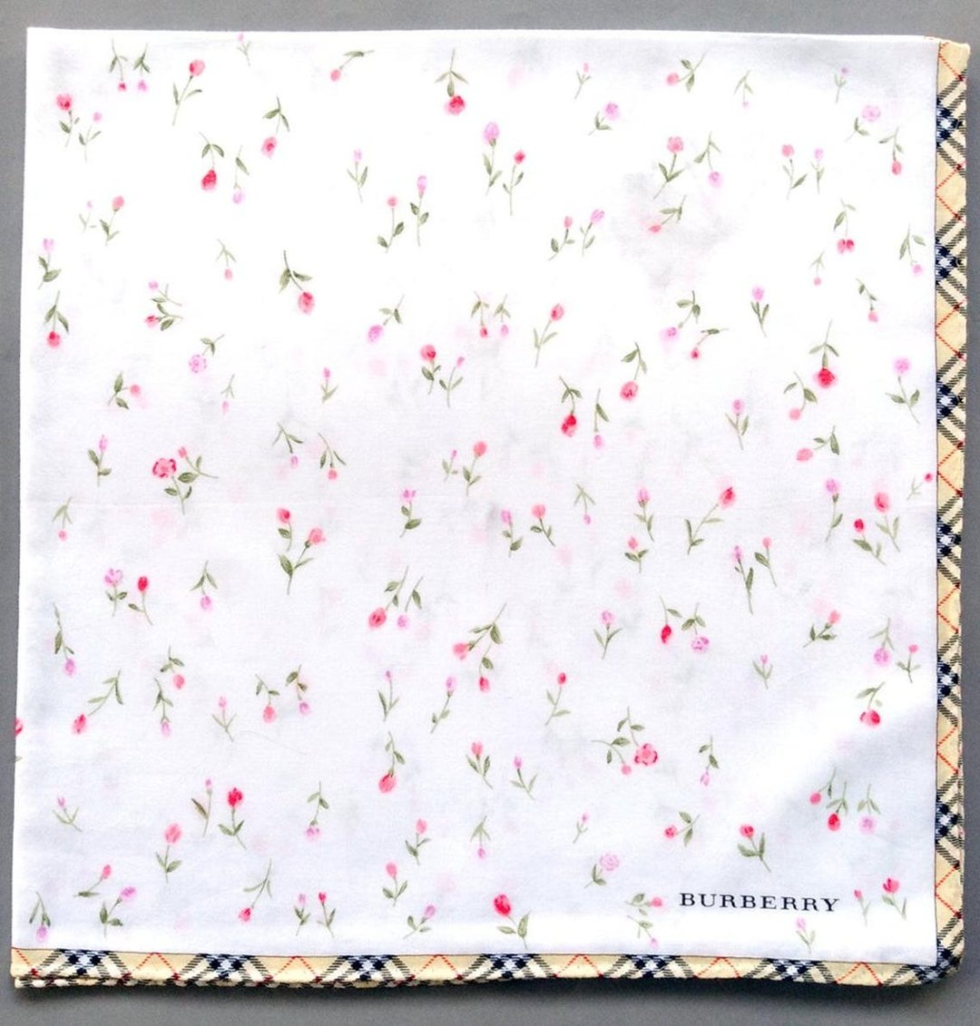 Burberry 古董手帕 花卉格纹口袋巾 19.5 x 19.5 英寸 - 手帕/方巾 - 棉 白色