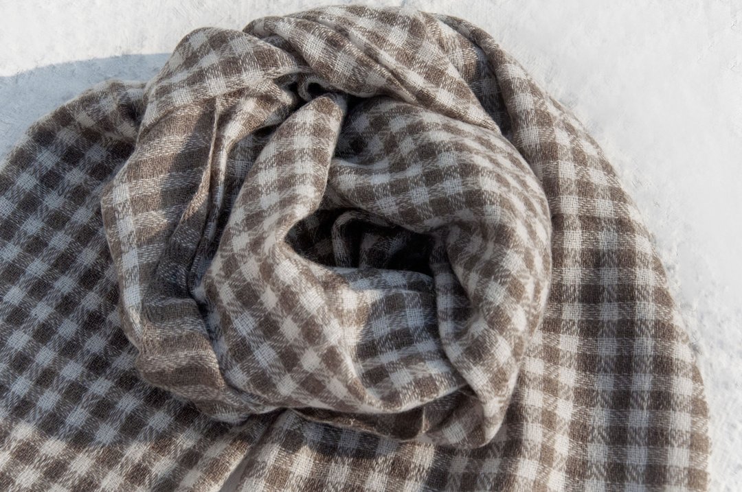喀什米尔Cashmere/针织围巾/纯羊毛围巾/羊毛披巾/手织围巾-自然 - 围巾/披肩 - 羊毛 多色
