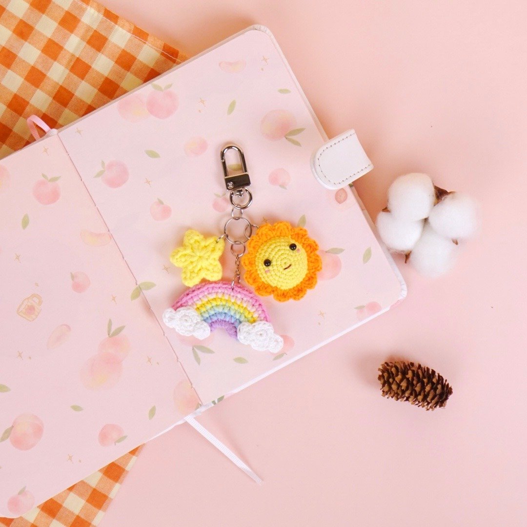 rainbow sun star keychain charm zipper keyring - 吊饰 - 棉 