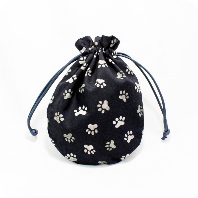 【日本进口薄棉】汪汪脚印 #束口袋 #手作包 - 束口袋双肩包 - 棉．麻 黑色