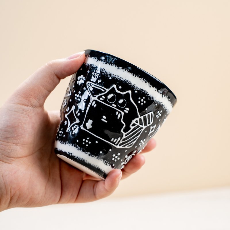 古怪的黑猫水杯，有趣的Kitty卡通风格3D手工艺术杯 - 其他杯子 - 陶 黑色