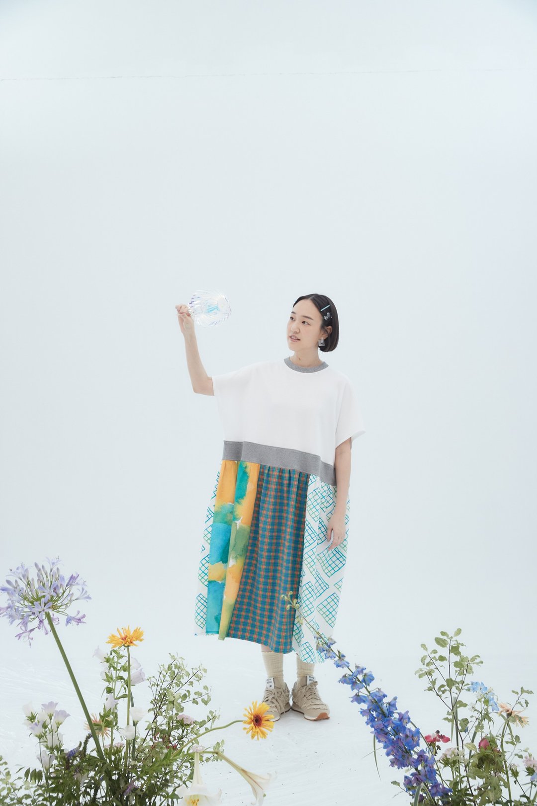 白tee拼接印花洋装 - 洋装/连衣裙 - 棉．麻 多色