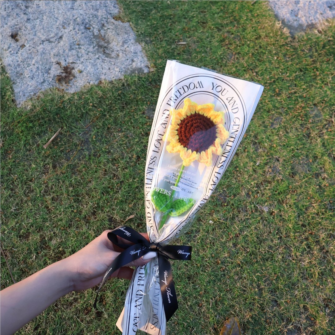 手工毛线编织向日葵单支花束   向日葵 玫瑰花编织花 母亲节花束 - 编织/刺绣/羊毛毡/裁缝 - 植物．花 
