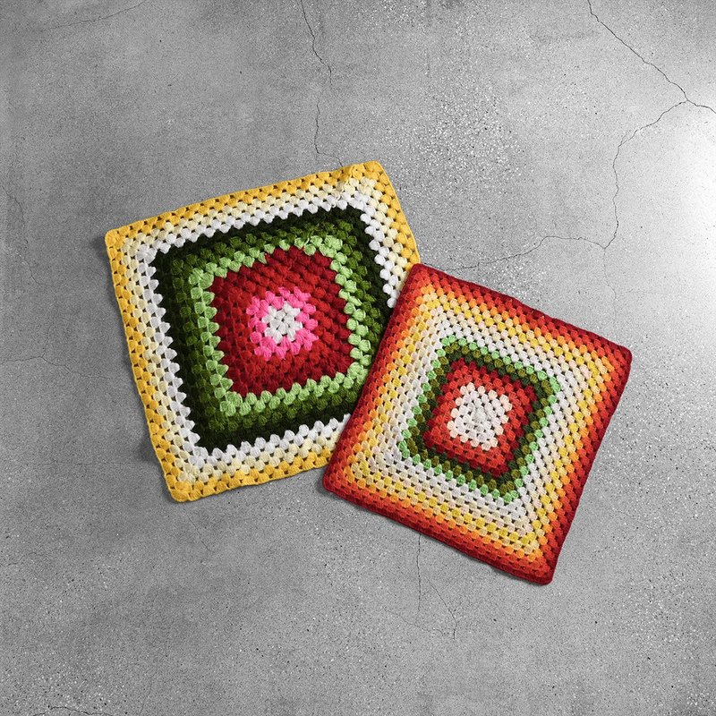 Vintage 早期手工针织毯 / 普普风、钩针毯、挂毯、居家装饰布置 - 被子/毛毯 - 其他材质 橘色