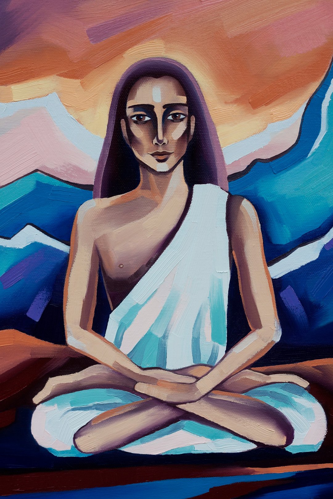 瑜珈绘画 Hemalay 原创艺术 尼泊尔艺术品 Mahavatar Babaji - 海报/装饰画/版画 - 其他材质 橘色